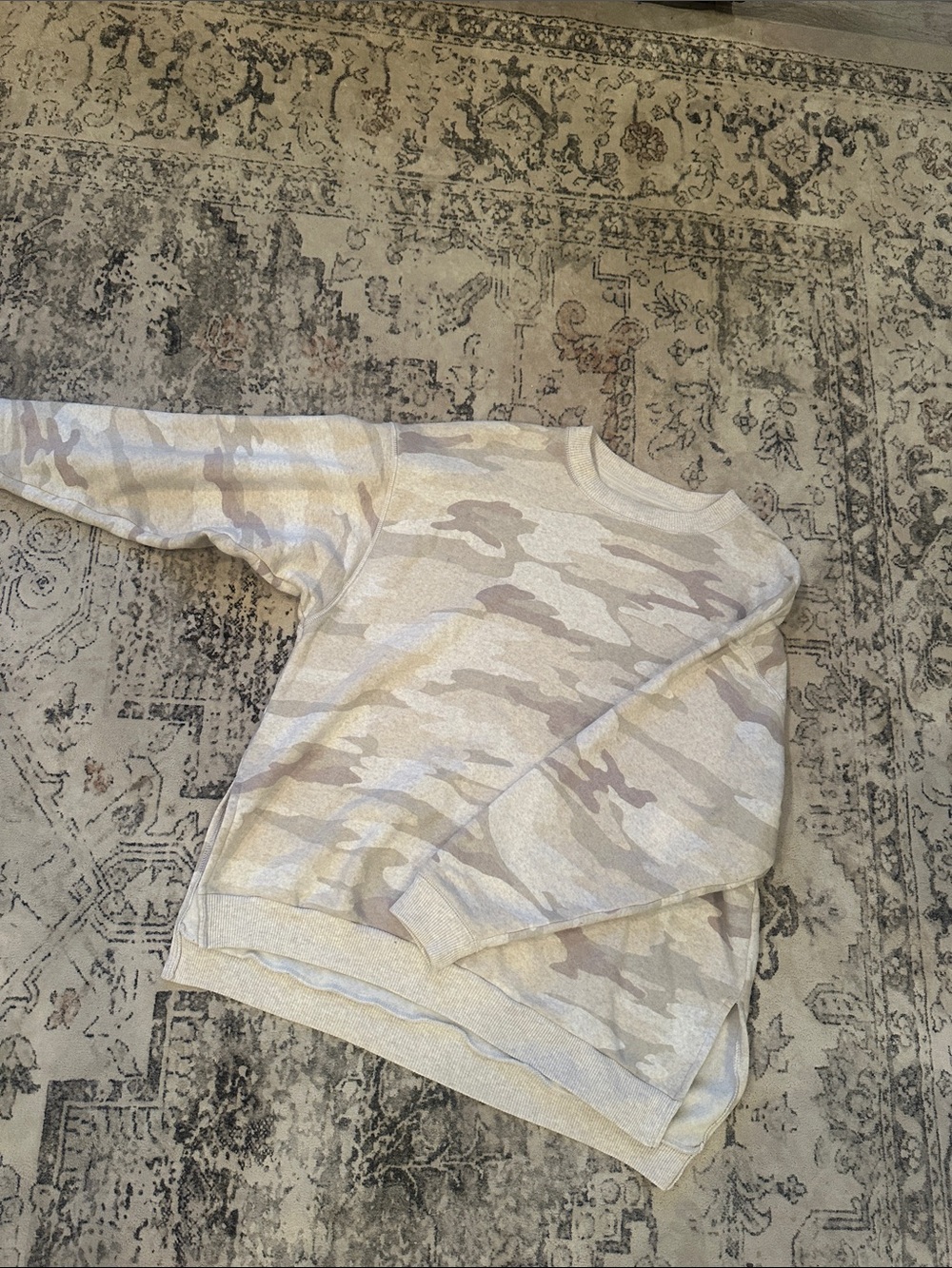 American Eagle Outfitters Men's Beige Camo Crewneck Sweater